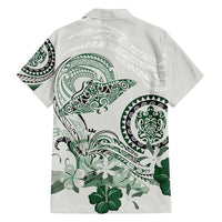 Polynesian Manta Ray Family Matching Puletasi and Hawaiian Shirt Green Floral Turtle Tattoo LT9 - Polynesian Pride