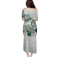 Polynesian Manta Ray Family Matching Puletasi and Hawaiian Shirt Green Floral Turtle Tattoo LT9 - Polynesian Pride