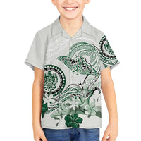 Polynesian Manta Ray Family Matching Puletasi and Hawaiian Shirt Green Floral Turtle Tattoo LT9 Son's Shirt Green - Polynesian Pride
