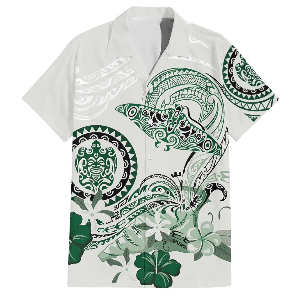 Polynesian Manta Ray Family Matching Summer Maxi Dress and Hawaiian Shirt Green Floral Turtle Tattoo LT9 Dad's Shirt - Short Sleeve Green - Polynesian Pride