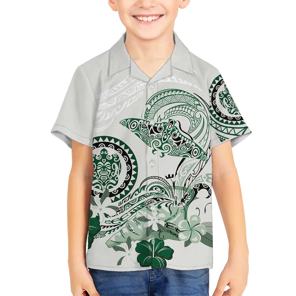 Polynesian Manta Ray Family Matching Summer Maxi Dress and Hawaiian Shirt Green Floral Turtle Tattoo LT9 Son's Shirt Green - Polynesian Pride
