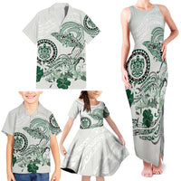 Polynesian Manta Ray Family Matching Tank Maxi Dress and Hawaiian Shirt Green Floral Turtle Tattoo LT9 - Polynesian Pride