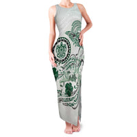 Polynesian Manta Ray Family Matching Tank Maxi Dress and Hawaiian Shirt Green Floral Turtle Tattoo LT9 Mom's Dress Green - Polynesian Pride