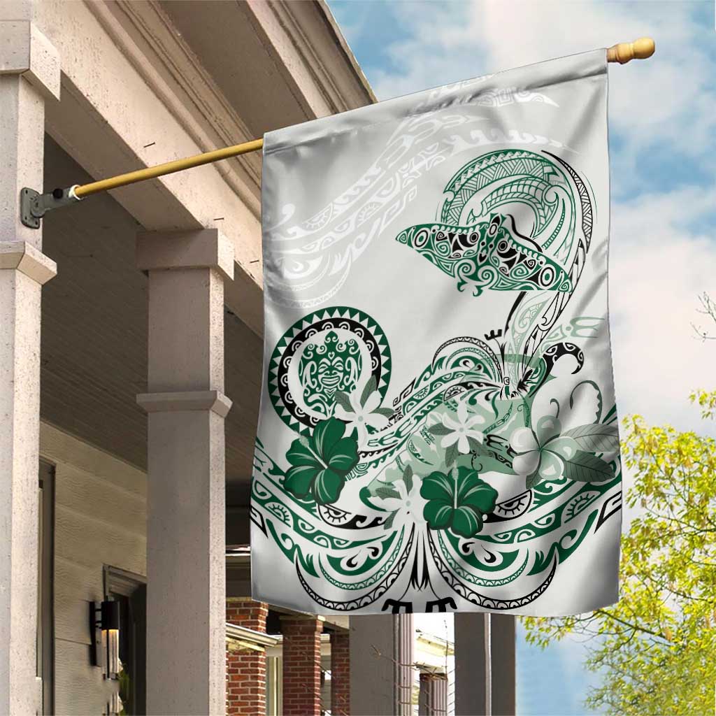 Polynesian Manta Ray Garden Flag Green Floral Turtle Tattoo LT9 House Flag Green - Polynesian Pride