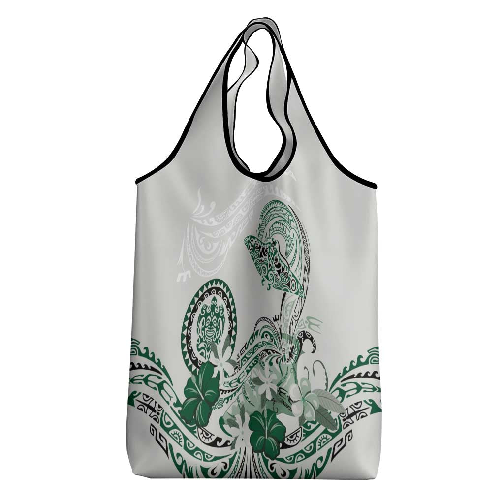 Polynesian Manta Ray Grocery Bag Green Floral Turtle Tattoo LT9 - Polynesian Pride