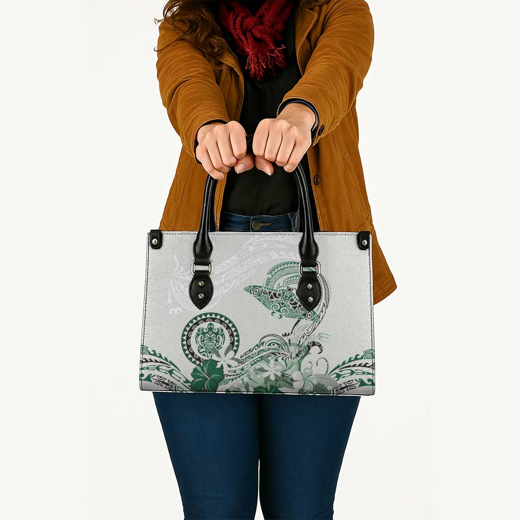Polynesian Manta Ray Leather Bag Green Floral Turtle Tattoo - Polynesian Pride