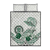 Polynesian Manta Ray Quilt Bed Set Green Floral Turtle Tattoo - Polynesian Pride
