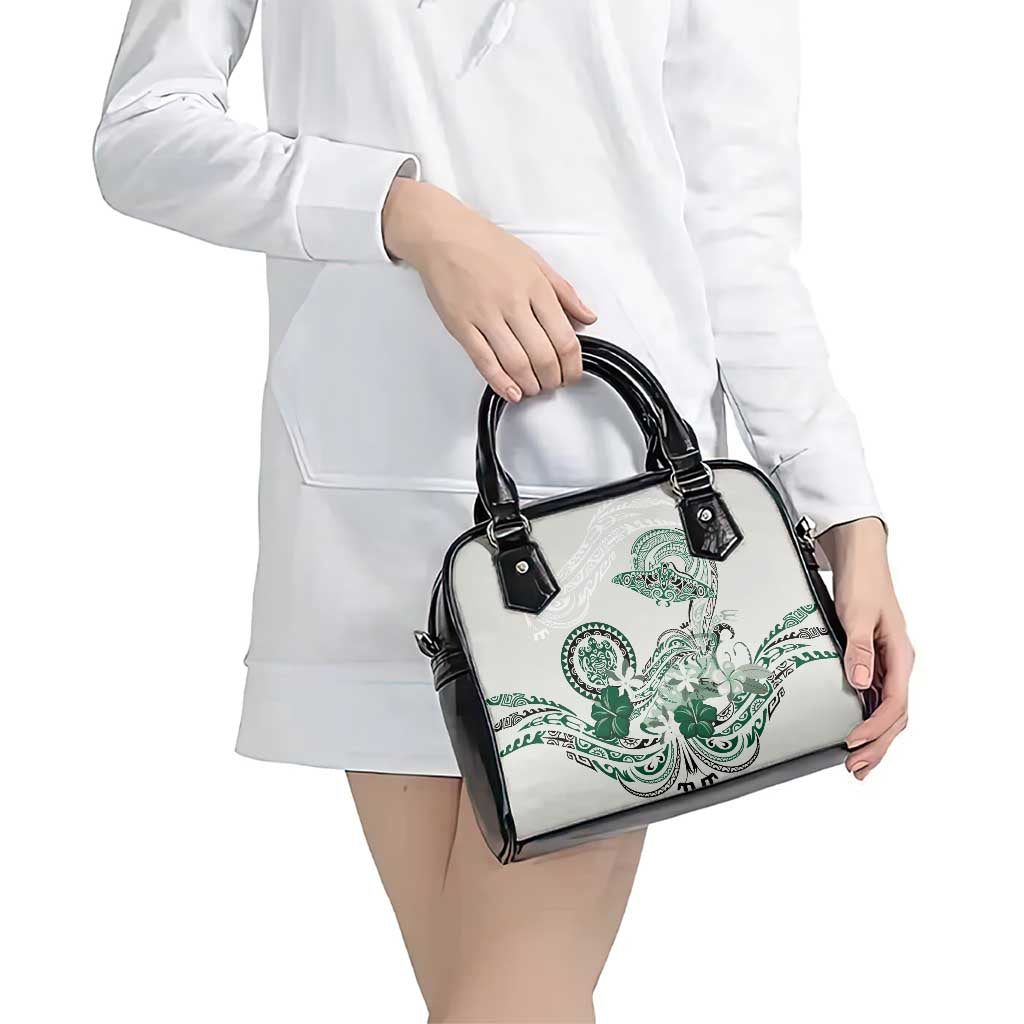Polynesian Manta Ray Shoulder Handbag Green Floral Turtle Tattoo - Polynesian Pride