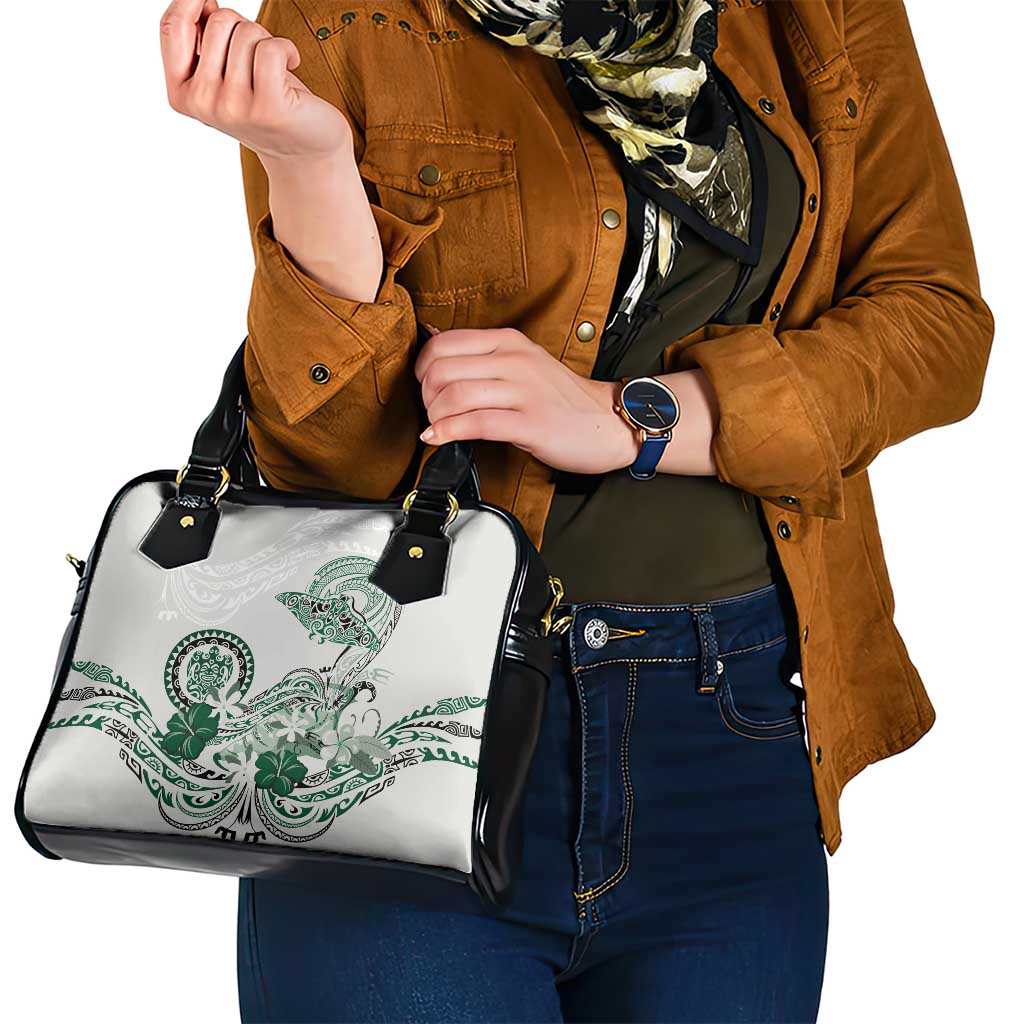 Polynesian Manta Ray Shoulder Handbag Green Floral Turtle Tattoo - Polynesian Pride