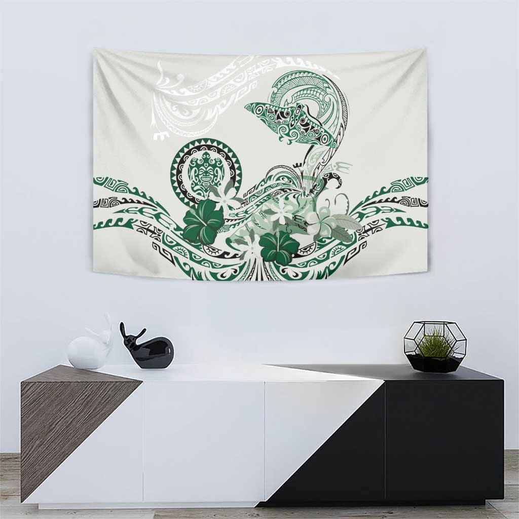 Polynesian Manta Ray Tapestry Green Floral Turtle Tattoo - Polynesian Pride