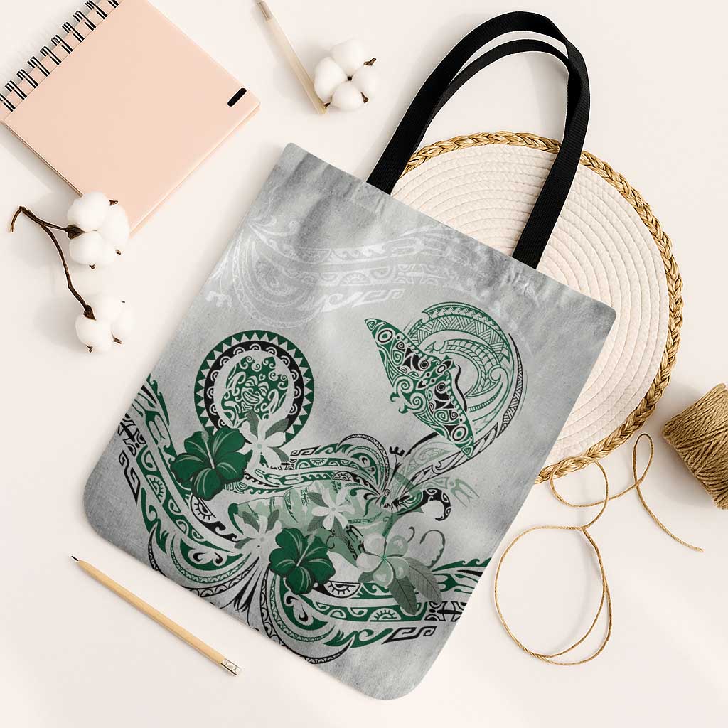 Polynesian Manta Ray Tote Bag Green Floral Turtle Tattoo LT9 Black Strap One Size Green - Polynesian Pride