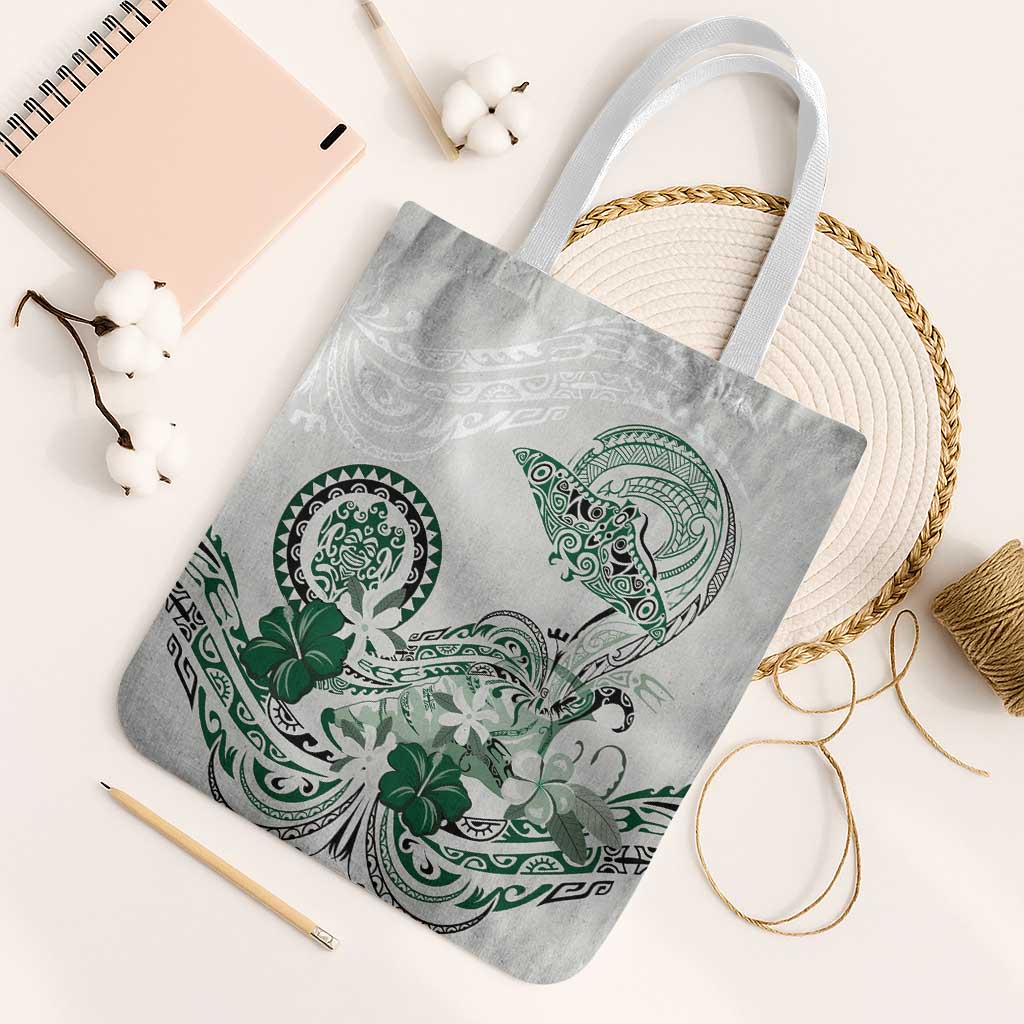 Polynesian Manta Ray Tote Bag Green Floral Turtle Tattoo LT9 White Strap One Size Green - Polynesian Pride