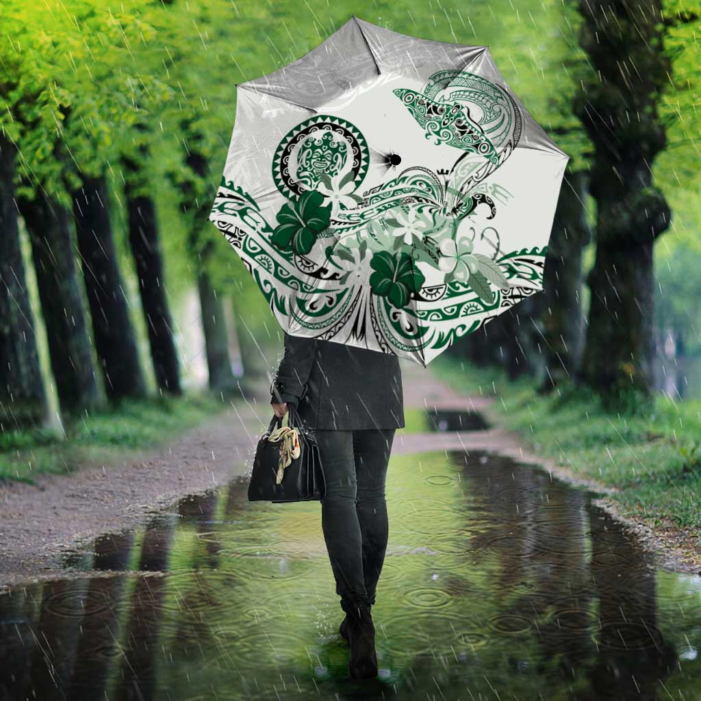 Polynesian Manta Ray Umbrella Green Floral Turtle Tattoo - Polynesian Pride