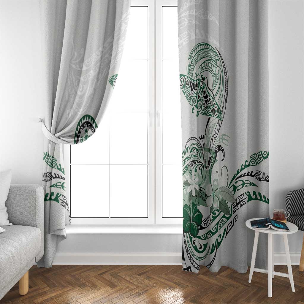 Polynesian Manta Ray Window Curtain Green Floral Turtle Tattoo - Polynesian Pride