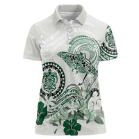 Polynesian Manta Ray Women Polo Shirt Green Floral Turtle Tattoo - Polynesian Pride