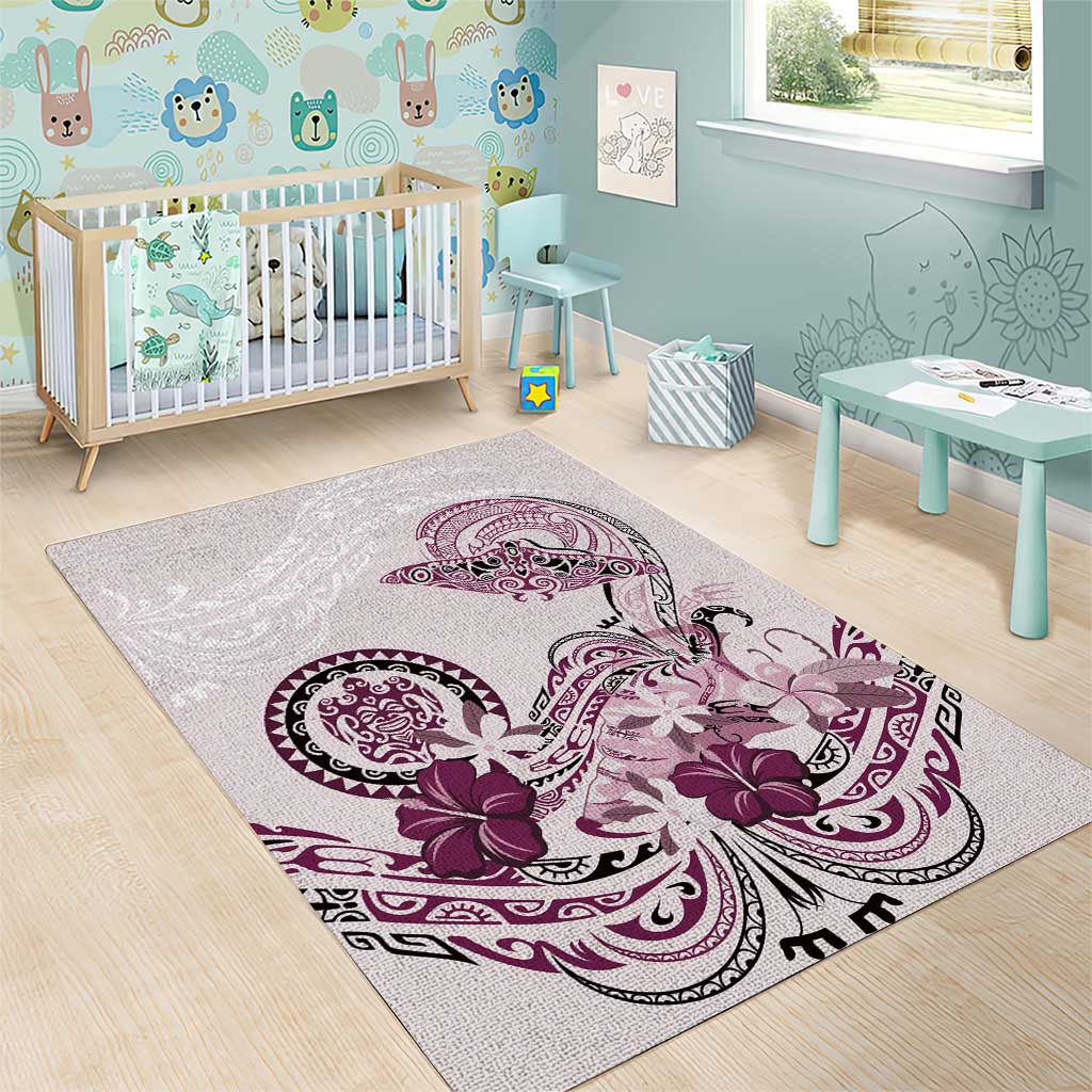 Polynesian Manta Ray Area Rug Pink Floral Turtle Tattoo - Polynesian Pride