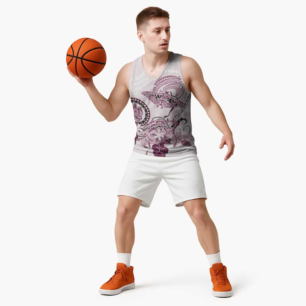 Polynesian Manta Ray Basketball Jersey Pink Floral Turtle Tattoo - Polynesian Pride