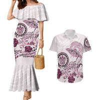 Polynesian Manta Ray Couples Matching Mermaid Dress and Hawaiian Shirt Pink Floral Turtle Tattoo LT9 Pink - Polynesian Pride