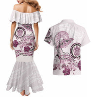 Polynesian Manta Ray Couples Matching Mermaid Dress and Hawaiian Shirt Pink Floral Turtle Tattoo LT9 - Polynesian Pride
