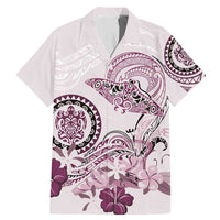 Polynesian Manta Ray Family Matching Mermaid Dress and Hawaiian Shirt Pink Floral Turtle Tattoo LT9 Dad's Shirt - Short Sleeve Pink - Polynesian Pride