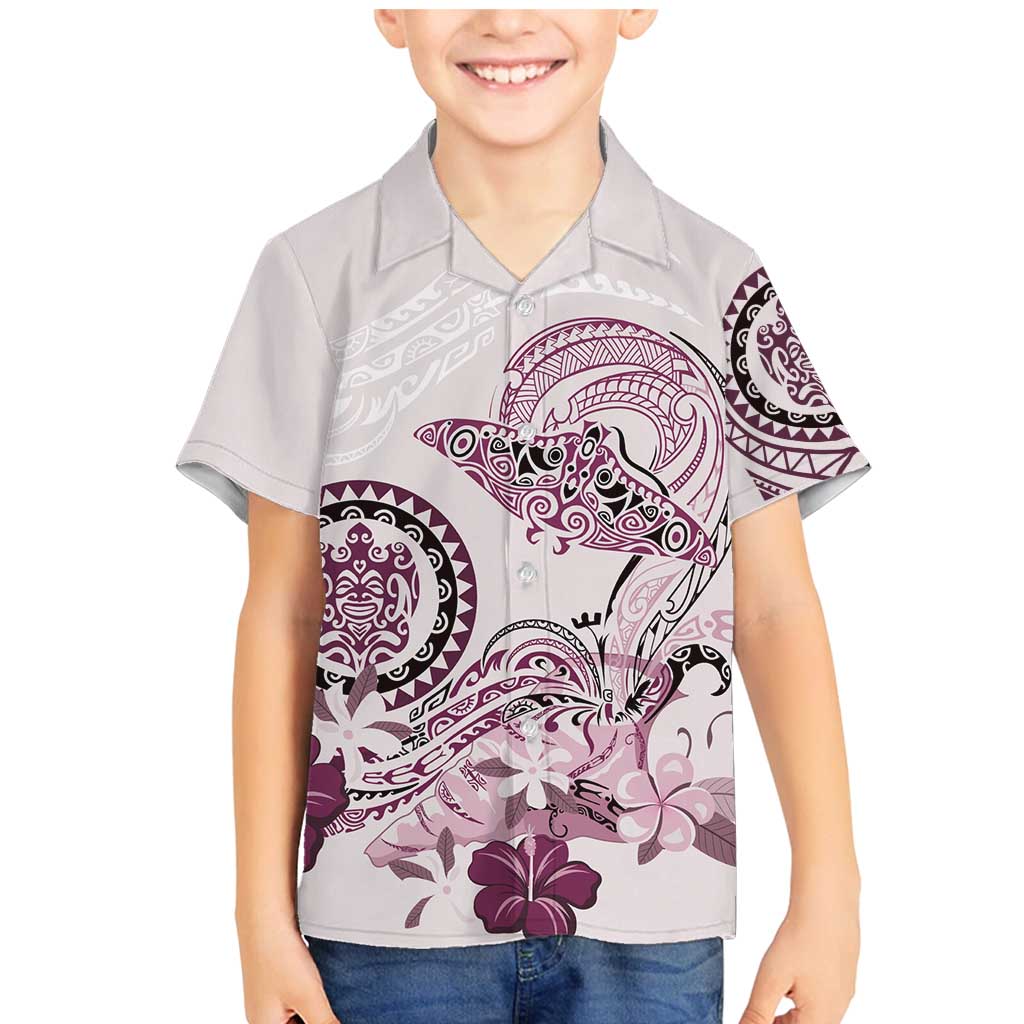 Polynesian Manta Ray Family Matching Mermaid Dress and Hawaiian Shirt Pink Floral Turtle Tattoo LT9 Son's Shirt Pink - Polynesian Pride