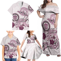 Polynesian Manta Ray Family Matching Off Shoulder Maxi Dress and Hawaiian Shirt Pink Floral Turtle Tattoo LT9 - Polynesian Pride