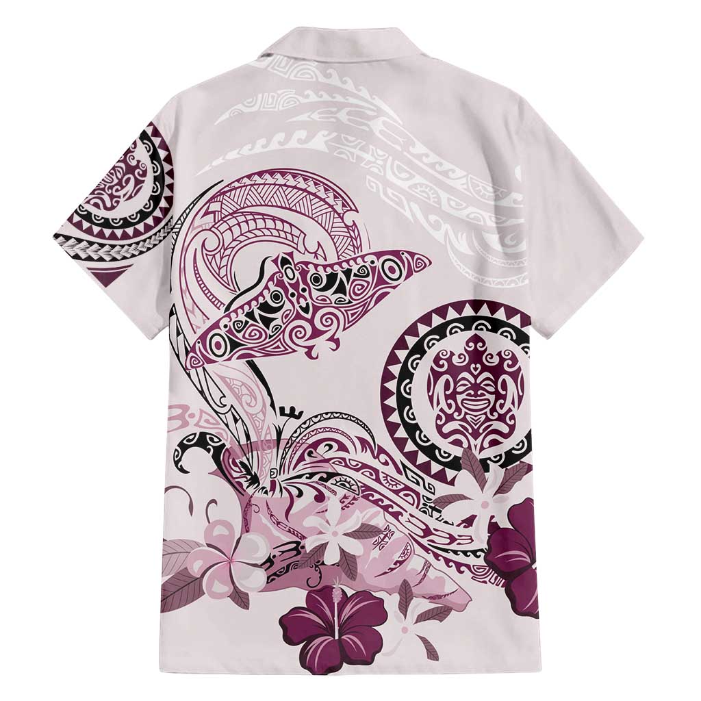 Polynesian Manta Ray Family Matching Off Shoulder Short Dress and Hawaiian Shirt Pink Floral Turtle Tattoo LT9 - Polynesian Pride