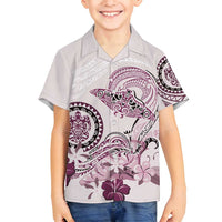 Polynesian Manta Ray Family Matching Off Shoulder Short Dress and Hawaiian Shirt Pink Floral Turtle Tattoo LT9 Son's Shirt Pink - Polynesian Pride