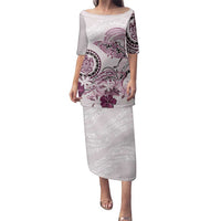Polynesian Manta Ray Family Matching Puletasi and Hawaiian Shirt Pink Floral Turtle Tattoo LT9 Mom's Dress Pink - Polynesian Pride