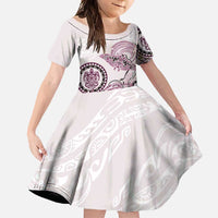Polynesian Manta Ray Family Matching Summer Maxi Dress and Hawaiian Shirt Pink Floral Turtle Tattoo LT9 Daughter's Dress Pink - Polynesian Pride