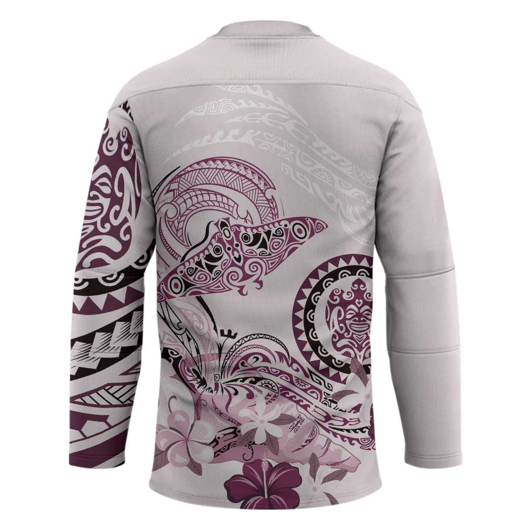 Polynesian Manta Ray Hockey Jersey Pink Floral Turtle Tattoo - Polynesian Pride