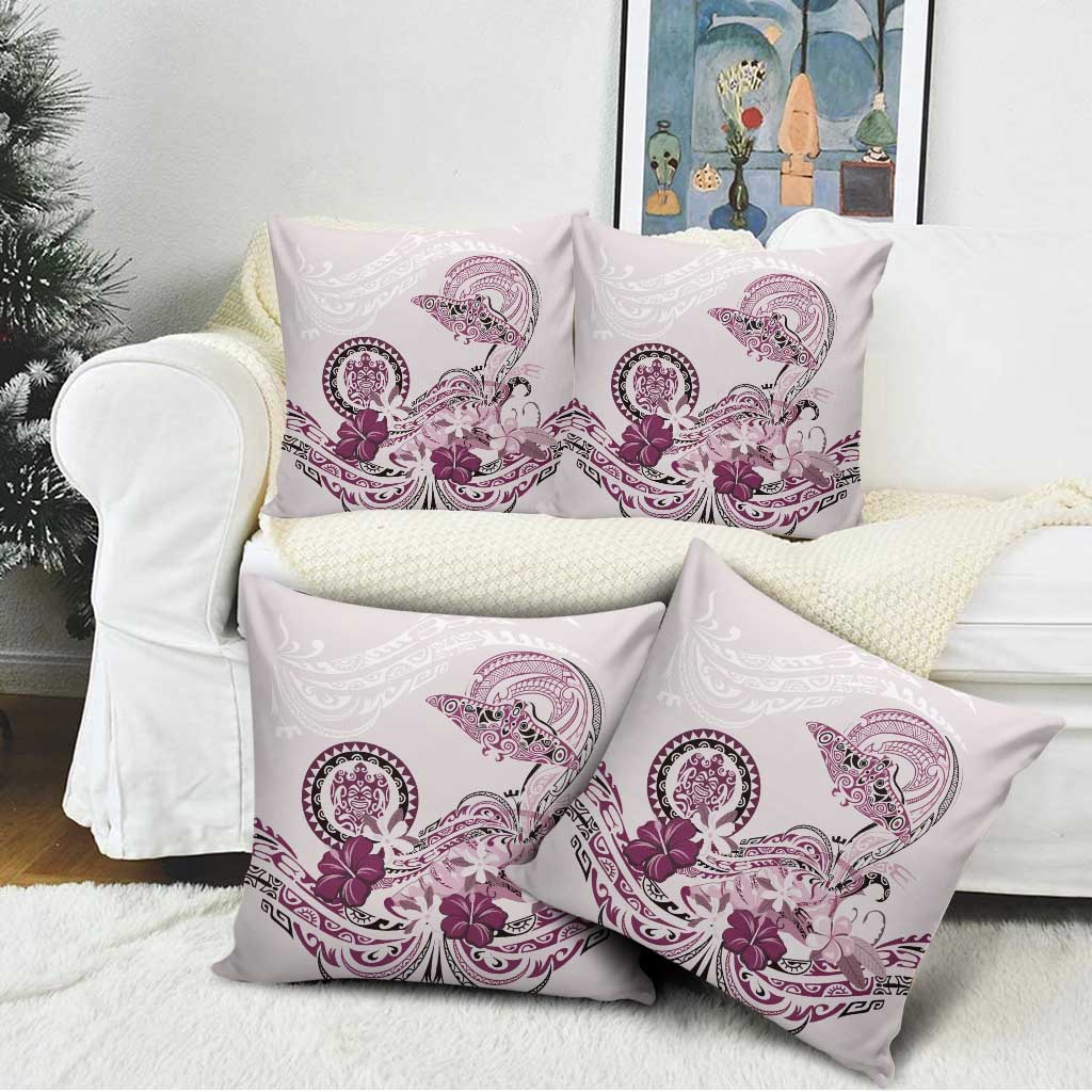 Polynesian Manta Ray Pillow Cover Pink Floral Turtle Tattoo LT9 - Polynesian Pride