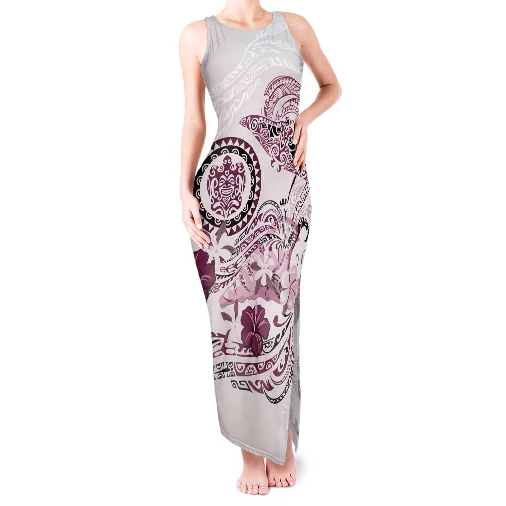 Polynesian Manta Ray Tank Maxi Dress Pink Floral Turtle Tattoo - Polynesian Pride