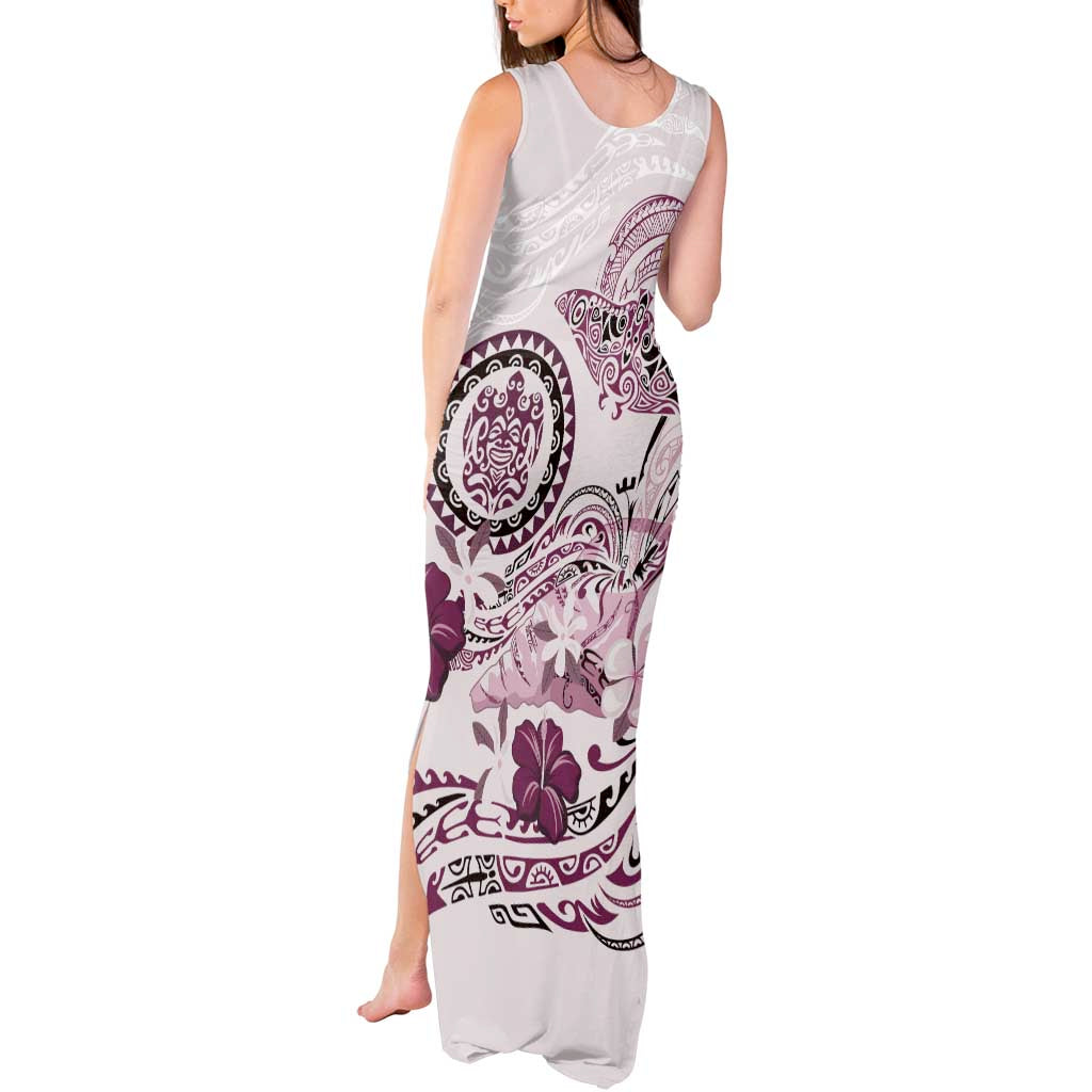 Polynesian Manta Ray Tank Maxi Dress Pink Floral Turtle Tattoo - Polynesian Pride