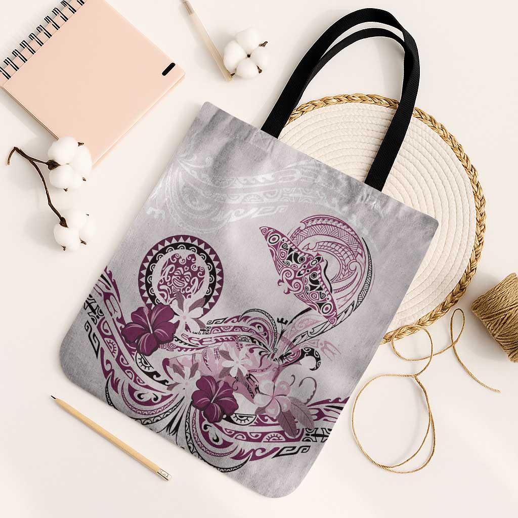 Polynesian Manta Ray Tote Bag Pink Floral Turtle Tattoo - Polynesian Pride