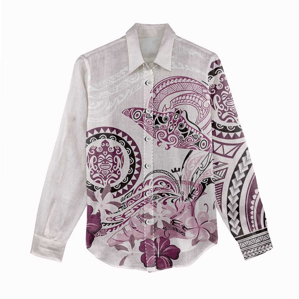 Polynesian Manta Ray Women Casual Shirt Pink Floral Turtle Tattoo - Polynesian Pride