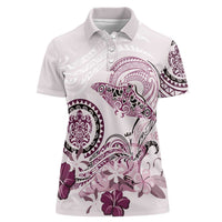 Polynesian Manta Ray Women Polo Shirt Pink Floral Turtle Tattoo - Polynesian Pride