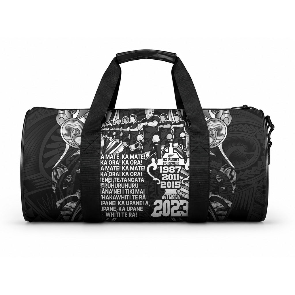 New Zealand Maori Rugby Duffle Bag Black Haka Dance With NZ Champions History LT9 One size Black - Polynesian Pride