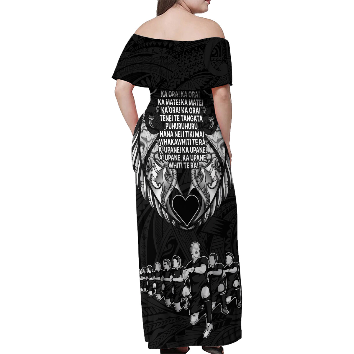 New Zealand Rugby Family Matching Off Shoulder Maxi Dress and Hawaiian Shirt Black Haka Dance With NZ Champions History LT9 - Polynesian Pride