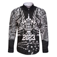 New Zealand Rugby Family Matching Short Sleeve Bodycon Dress and Hawaiian Shirt Black Haka Dance With NZ Champions History LT9 Dad's Shirt - Long Sleeve Black - Polynesian Pride