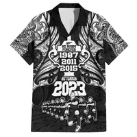 Custom New Zealand Rugby Family Matching Off Shoulder Maxi Dress and Hawaiian Shirt Black Haka Dance With NZ Champions History LT9 Dad's Shirt - Short Sleeve Black - Polynesian Pride