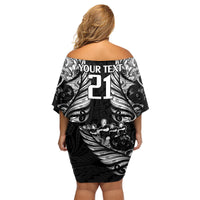 Custom New Zealand Rugby Family Matching Off Shoulder Short Dress and Hawaiian Shirt Black Haka Dance With NZ Champions History LT9 - Polynesian Pride
