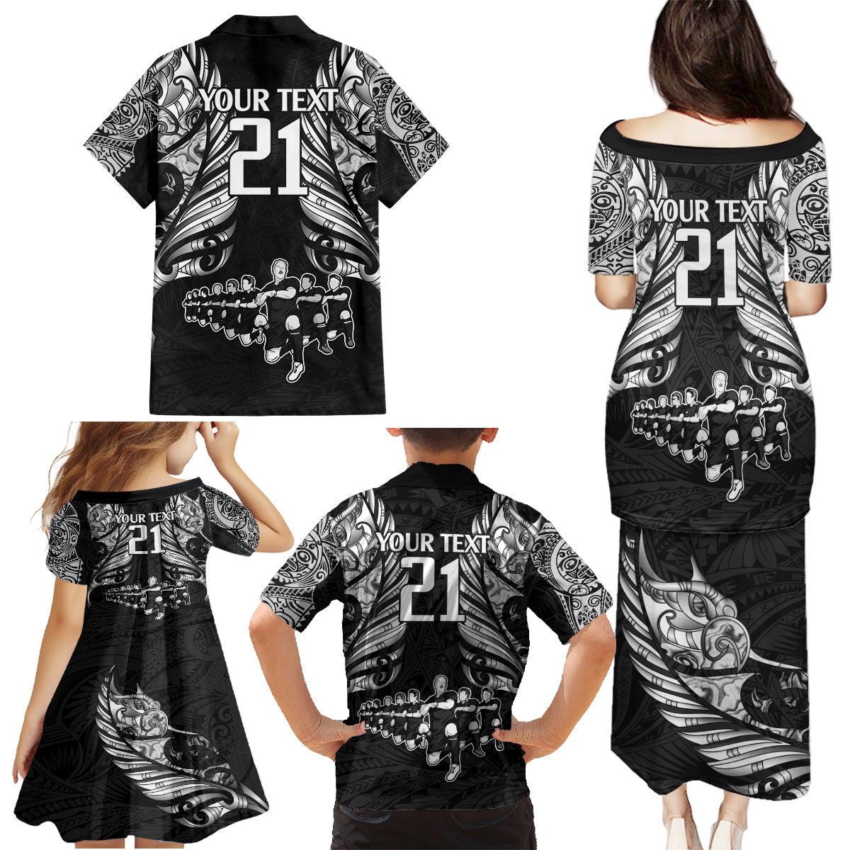 Custom New Zealand Rugby Family Matching Puletasi Dress and Hawaiian Shirt Black Haka Dance With NZ Champions History LT9 - Polynesian Pride