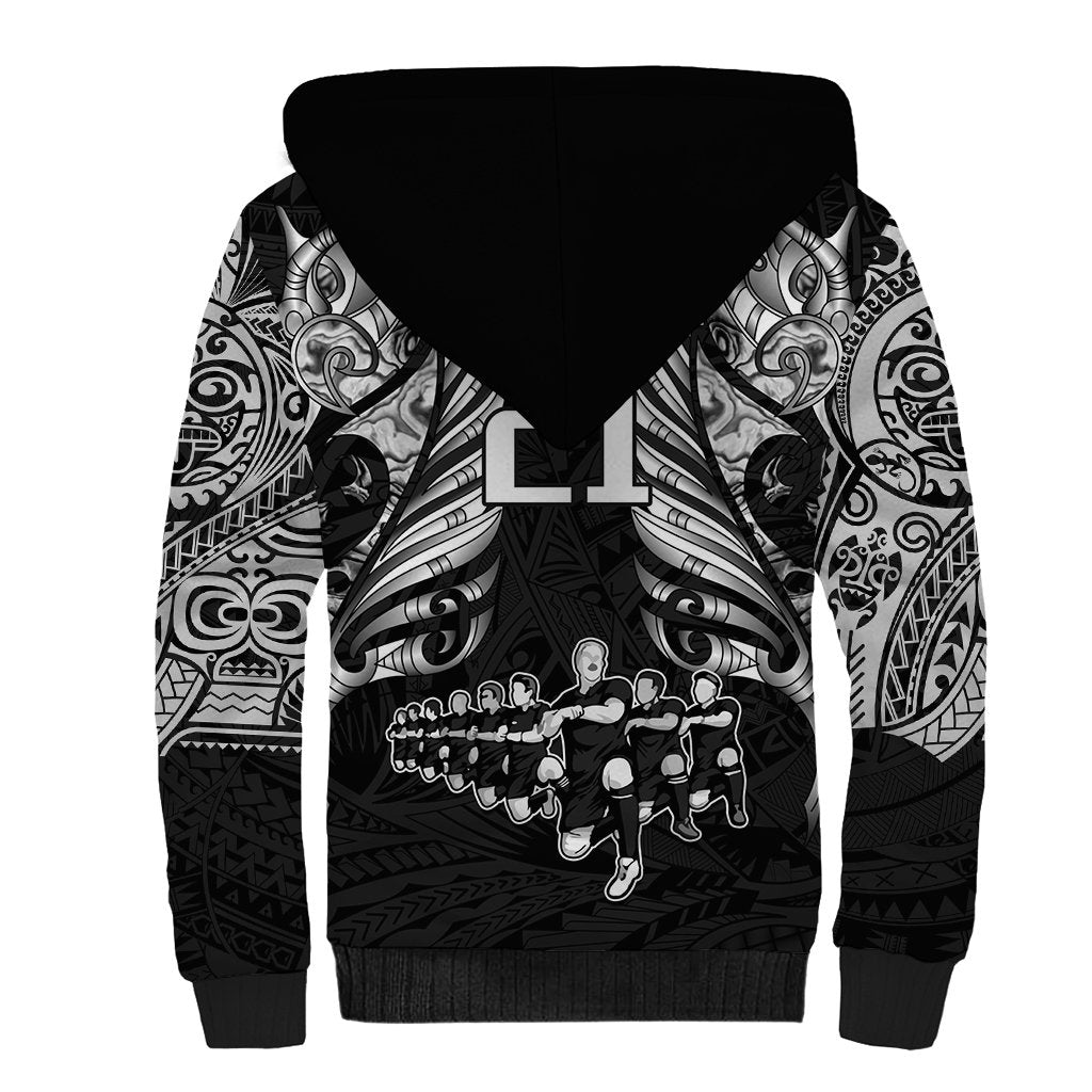 Custom New Zealand Rugby Sherpa Hoodie Black Haka Dance With NZ Champions History LT9 - Polynesian Pride