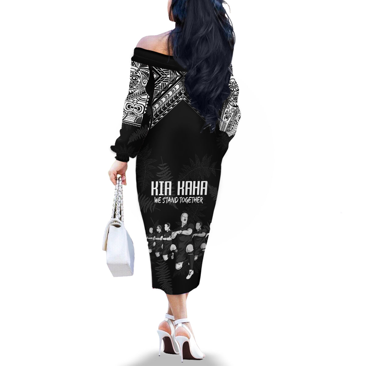 NZ Rugby Family Matching Off Shoulder Long Sleeve Dress and Hawaiian Shirt Kapa Opango Maori Haka With Years of The All Black Champions LT9 - Polynesian Pride