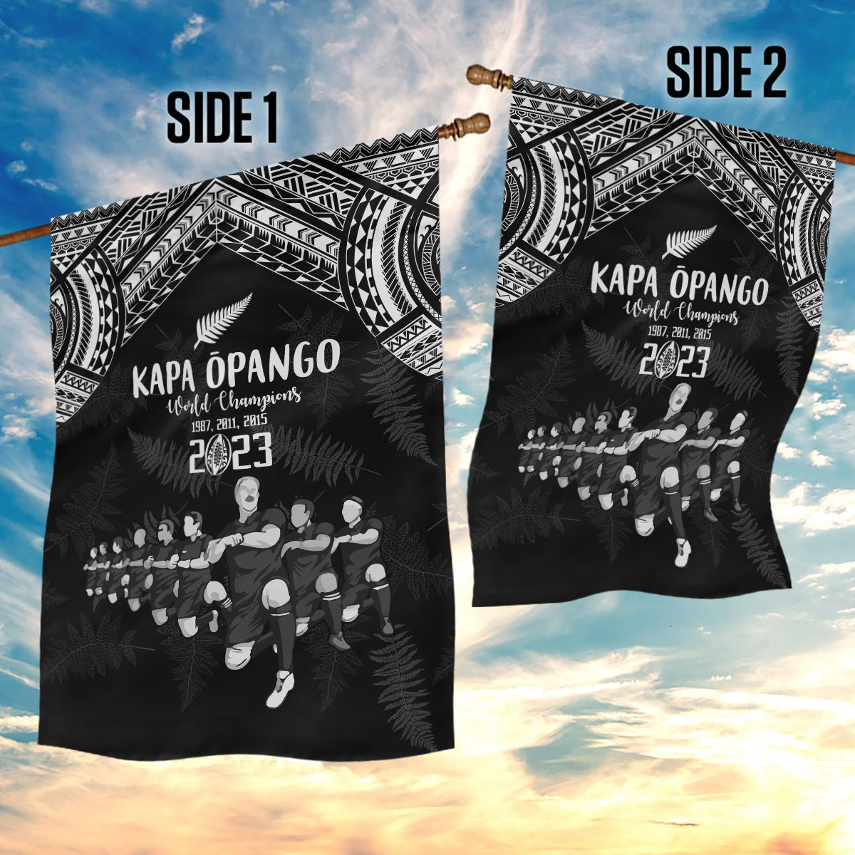 NZ Rugby Garden Flag Kapa Opango Maori Haka With Years of The All Black Champions LT9 - Polynesian Pride