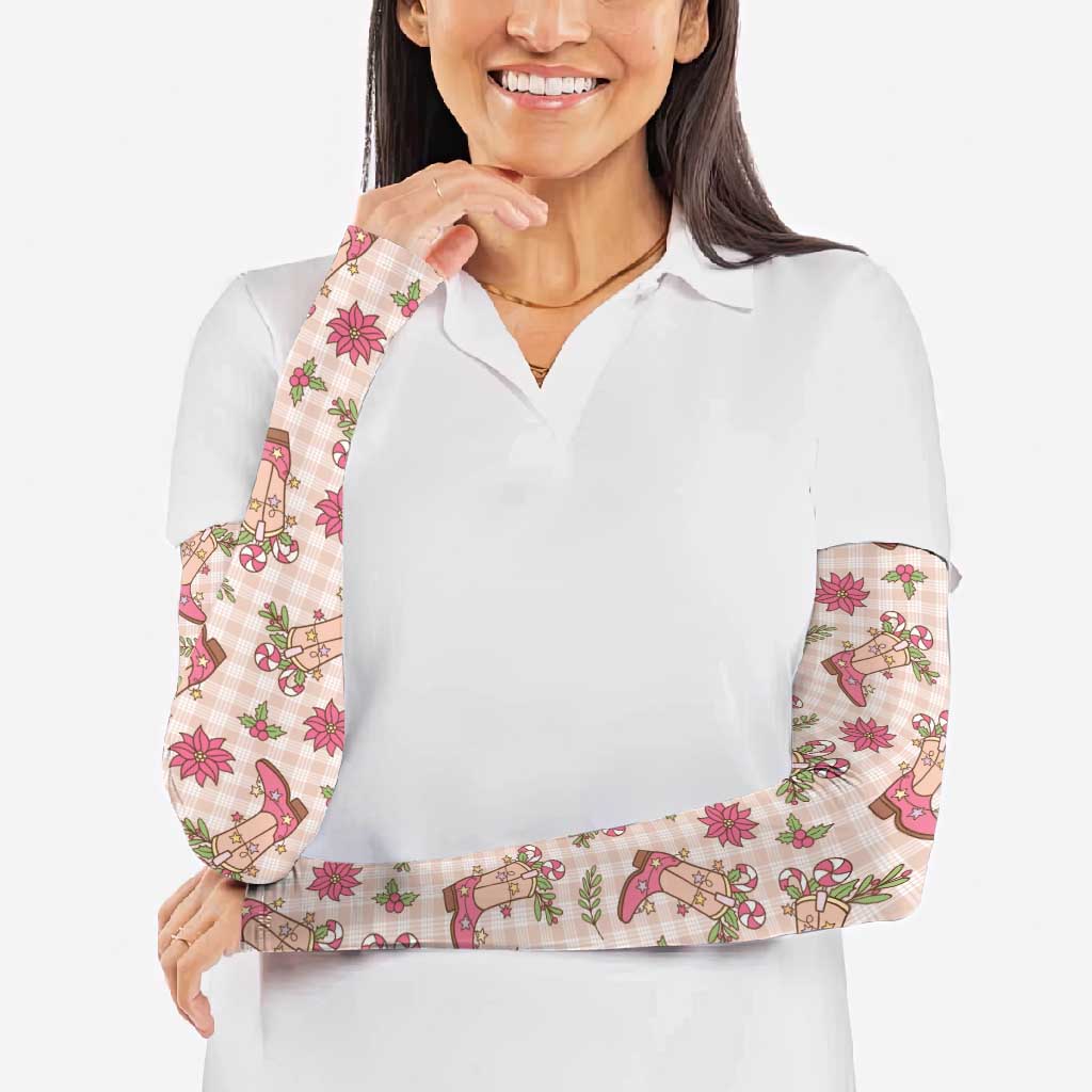 Beige Paniolo Palaka Hawaiian Cowgirl Christmas Arm Sleeves - Polynesian Pride