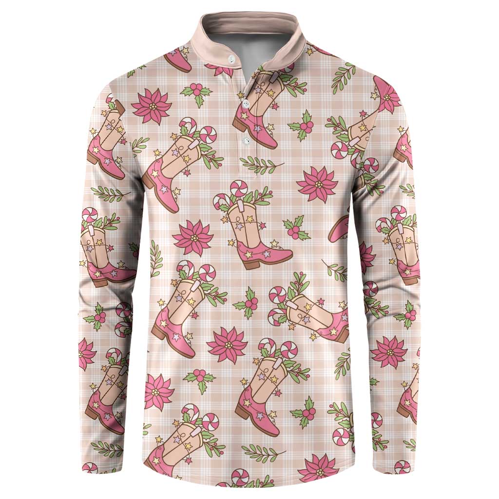 Beige Paniolo Palaka Hawaiian Cowgirl Christmas Button Sweatshirt - Polynesian Pride