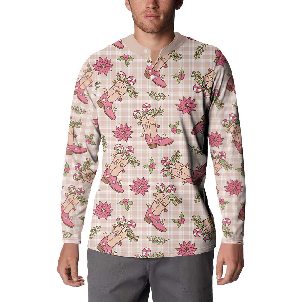 Beige Paniolo Palaka Hawaiian Cowgirl Christmas Button Sweatshirt - Polynesian Pride