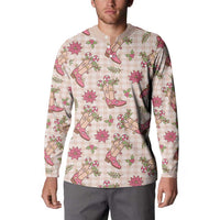 Beige Paniolo Palaka Hawaiian Cowgirl Christmas Button Sweatshirt - Polynesian Pride